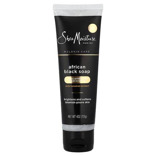 SheaMoisture, Afrikansk sort sæbe, eksfolierende ansigtsvask og skrubber med tamarindekstrakt, 113 g