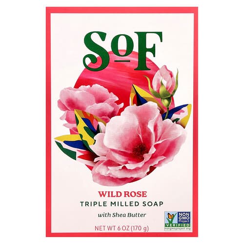 SoF, Triple Milled Bar Soap med Sheasmør, Vild Rose, 170 g