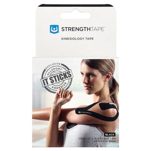 Strengthtape, Kinesiologitape, sort, 20 præskårne strimler