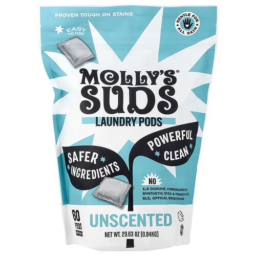 Molly's Suds, Vasketøjskapsler, uparfumerede, 60 kapsler, 0,84 kg
