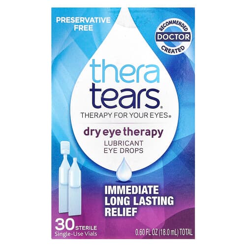 TheraTears, Øjenbehandling mod tørre øjne, smørende øjendråber, 30 sterile engangshætteglas