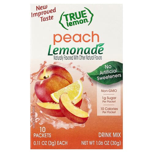 True Citrus, Ægte citron, limonade, fersken, 10 pakker, 0,11 oz (3 g) pr. stk.