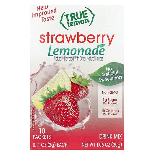 True Citrus, True Lemon®, jordbærlimonade, 10 pakker, 0,11 oz (3 g) pr. stk.