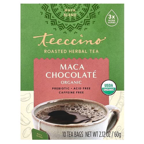 Teeccino, Økologisk ristet urtete, Maca-chokolade, koffeinfri, 10 tebreve, 60 g