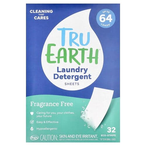 Tru Earth, Vaskemiddelark, parfumefri, 32 øko-strips