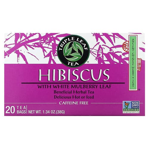 Triple Leaf Tea, Hibiscus med hvide morbærblade, koffeinfri, 20 tebreve, 38 g