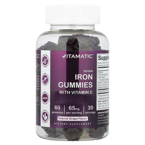 Vitamatic, Veganske jernvingummier med C-vitamin, naturlige druer, 60 vingummier