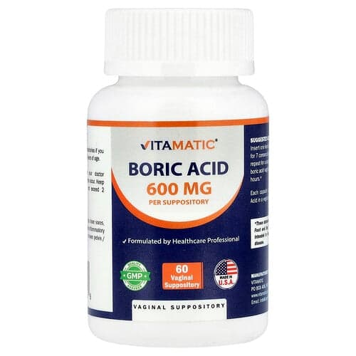 Vitamatic, Borsyre, 600 mg, 60 vaginale stikpiller
