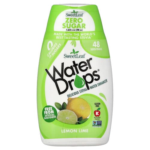 SweetLeaf Stevia, Water Drops®, lækker stevia-vandforstærker, citronlime, 48 ml