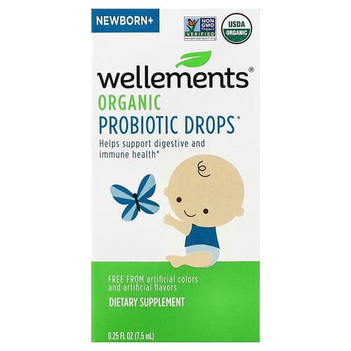 Wellements, Økologiske probiotiske dråber, nyfødt+, 7,5 ml