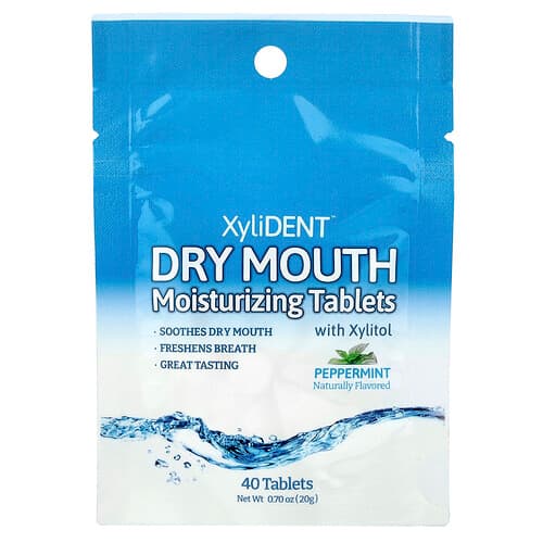 XyliDENT, Fugtighedstabletter mod mundtørhed med xylitol, pebermynte, 40 tabletter, 20 g