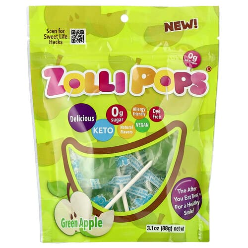 Zollipops, The Clean Teeth Pops, grønt æble, 88 g