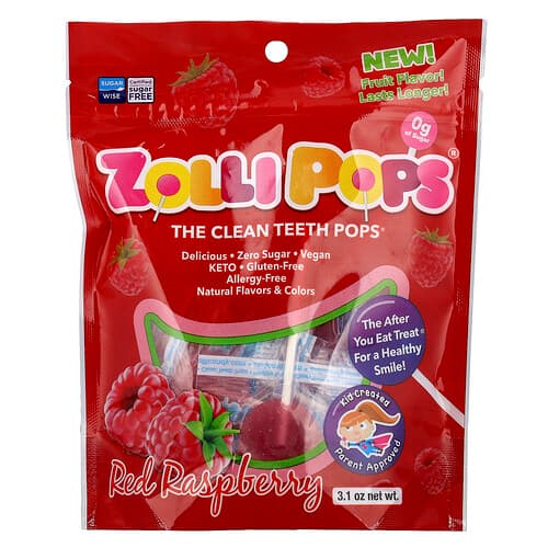 Zollipops, The Clean Teeth Pops®, rød hindbær, 85 g