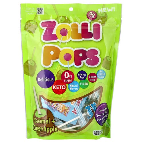 Zollipops, The Clean Teeth Pops, karamelgrønt æble, ca. 23-25 pops, 5,2 oz