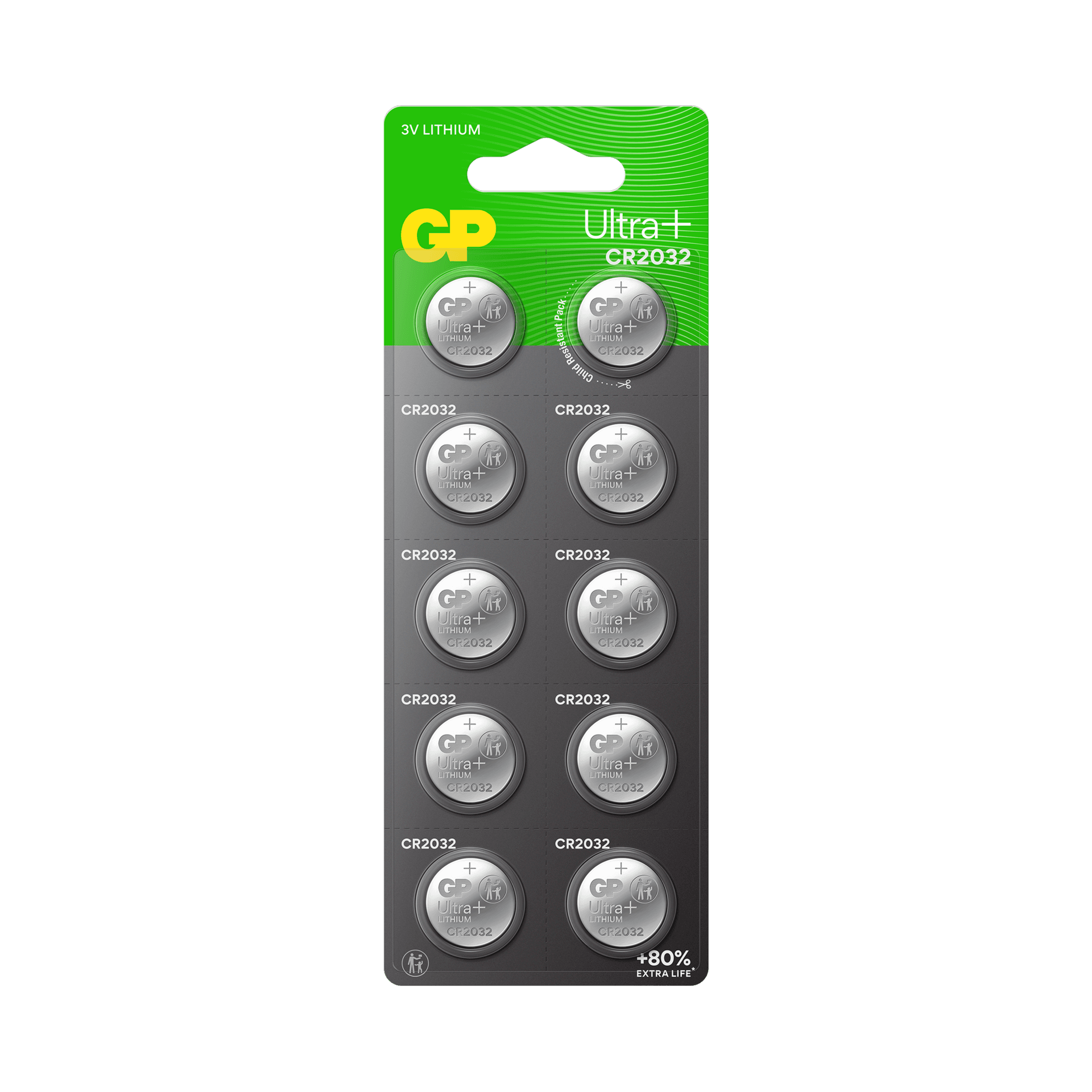 GP CR2032 Ultra Plus Lithium knapcelle 10-pak