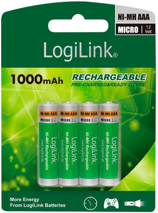 LogiLink Professional Genopladelige AAA Batteri 1000mAh - 4 Pack