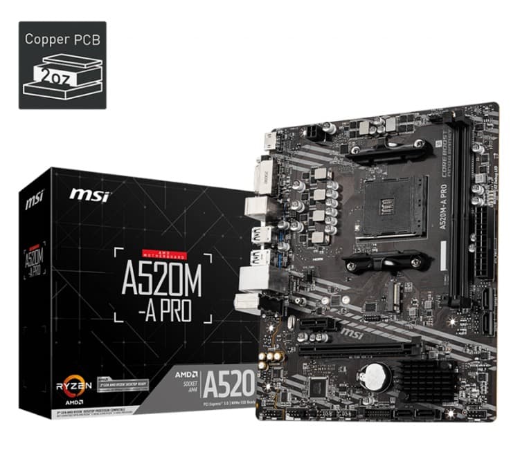 MSI A520M-A PRO Bundkort - AMD A520 - AMD AM4 socket - DDR4 RAM - Micro-ATX