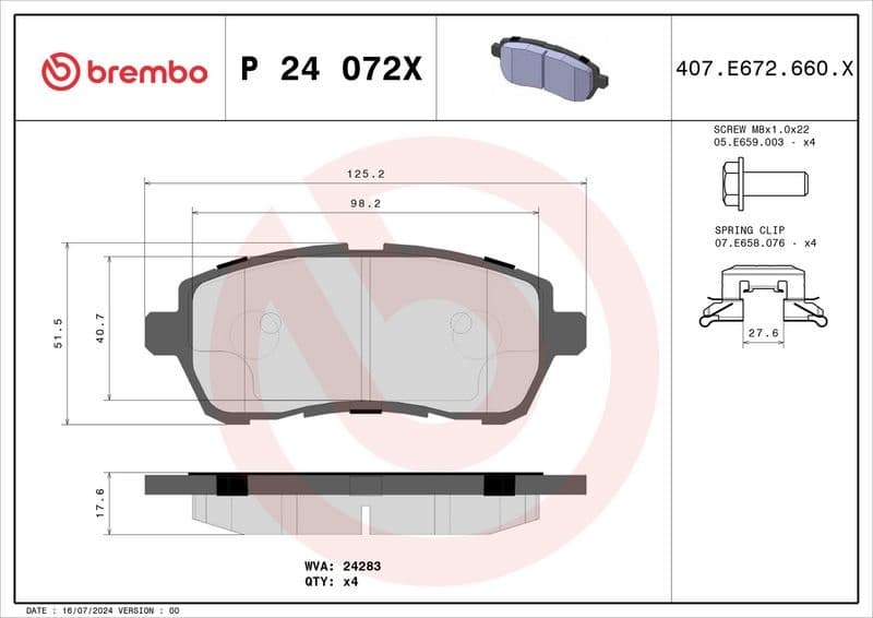 Brake Pad Set disc brake BREMBO XTRA LINE P 24 072X