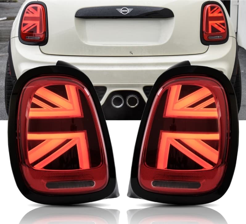LED baglygter sæt med dynamiske blink (Union Jack) rød/klar til Mini Cooper F55, F56 og F57
