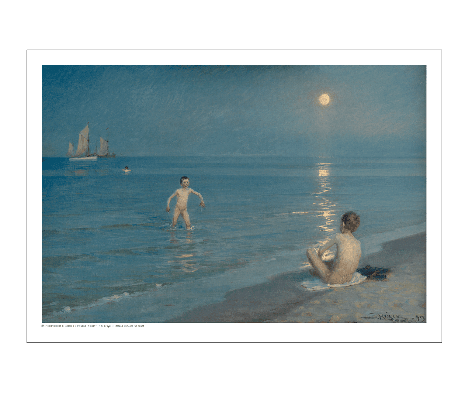 Krøyer, Badende drenge en sommeraften ved Skagens strand A3 (29,7x42 cm)