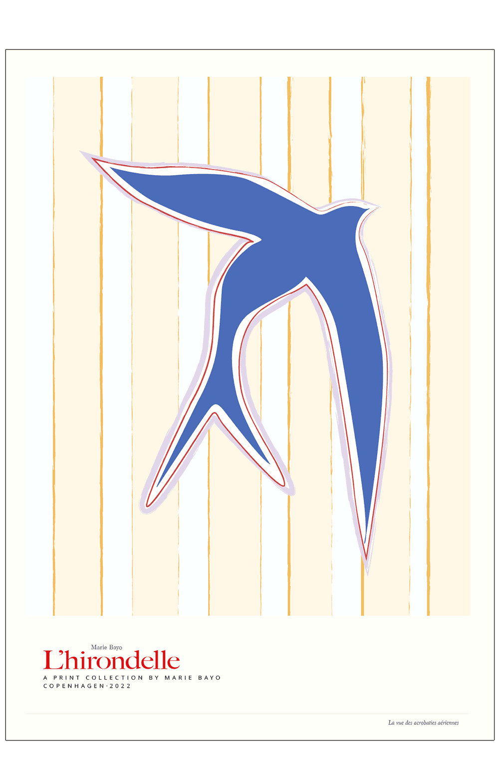 Lhirondelle blå. Grafisk plakat 70 x 100 cm.