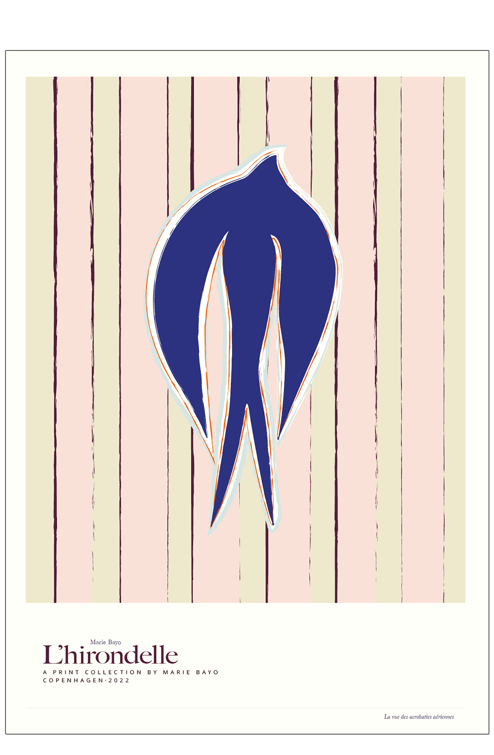 Lhirondelle mørk blå. Grafisk plakat 50 x 70 cm.