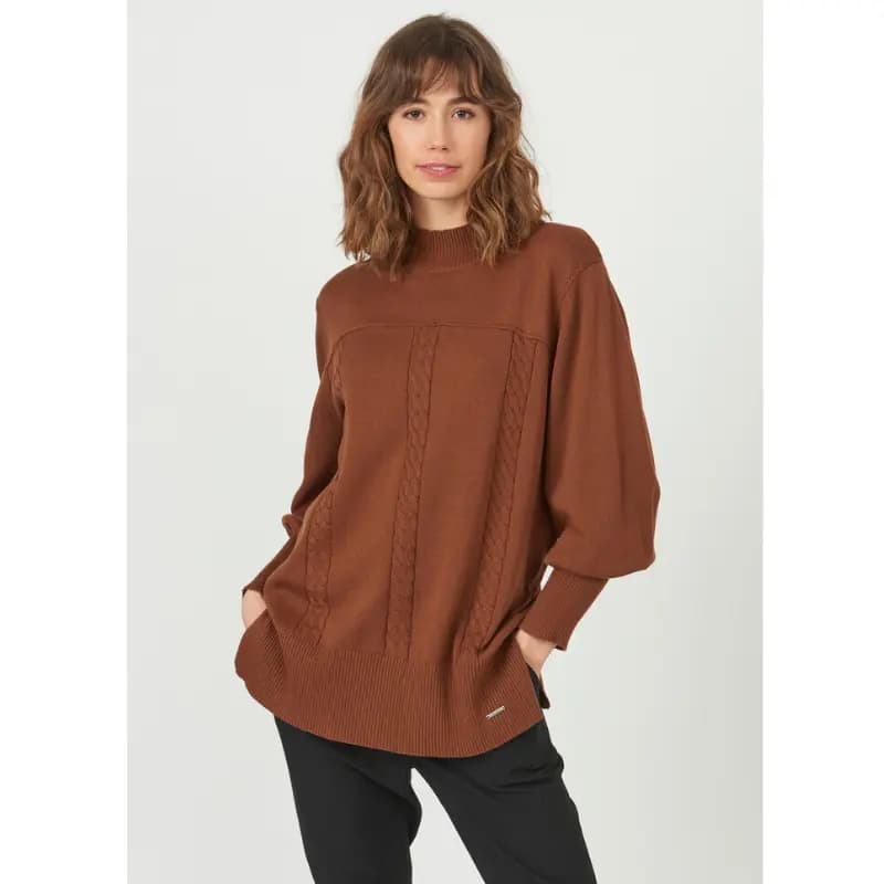 Skøn brun strikket hals-sweater til kvinder - M/38-40