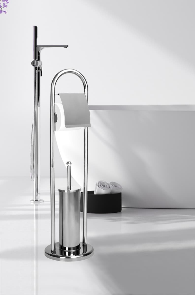 Fritstående toiletrulleholder med toiletbørste og toiletbørsteholder - Stål