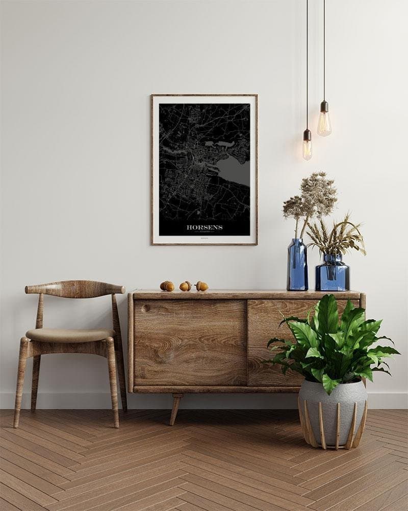 Horsens bykort plakat i sort og hvid