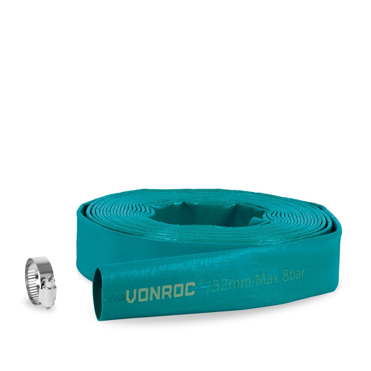 Fladslangesæt 10m – 32mm | Til Dykpumper | Inkl. Rustfri Slangeklemme | Høj Flowkapacitet & UV-resistent | Universel