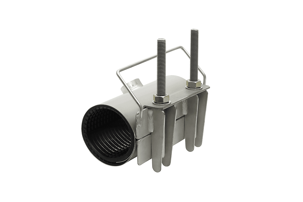 AVK bandagemuffe 118-128x200mm Med 2'' anboring. AISI316-EPDM.