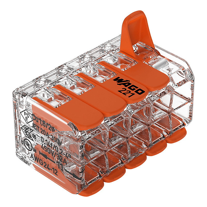 Wago Samlemuffe 10x0,2-4 mm² Transparent m/vippepal, 221-420, Pakke á 15 stk.