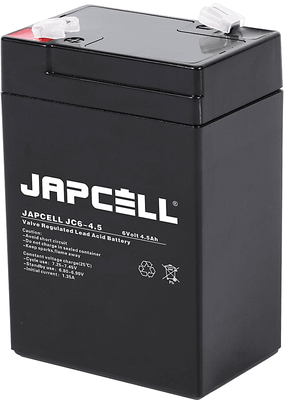 Japcell AGM-batteri 6V JC6-4.5, 4,5Ah 4,8 mm. terminaler blybatteri