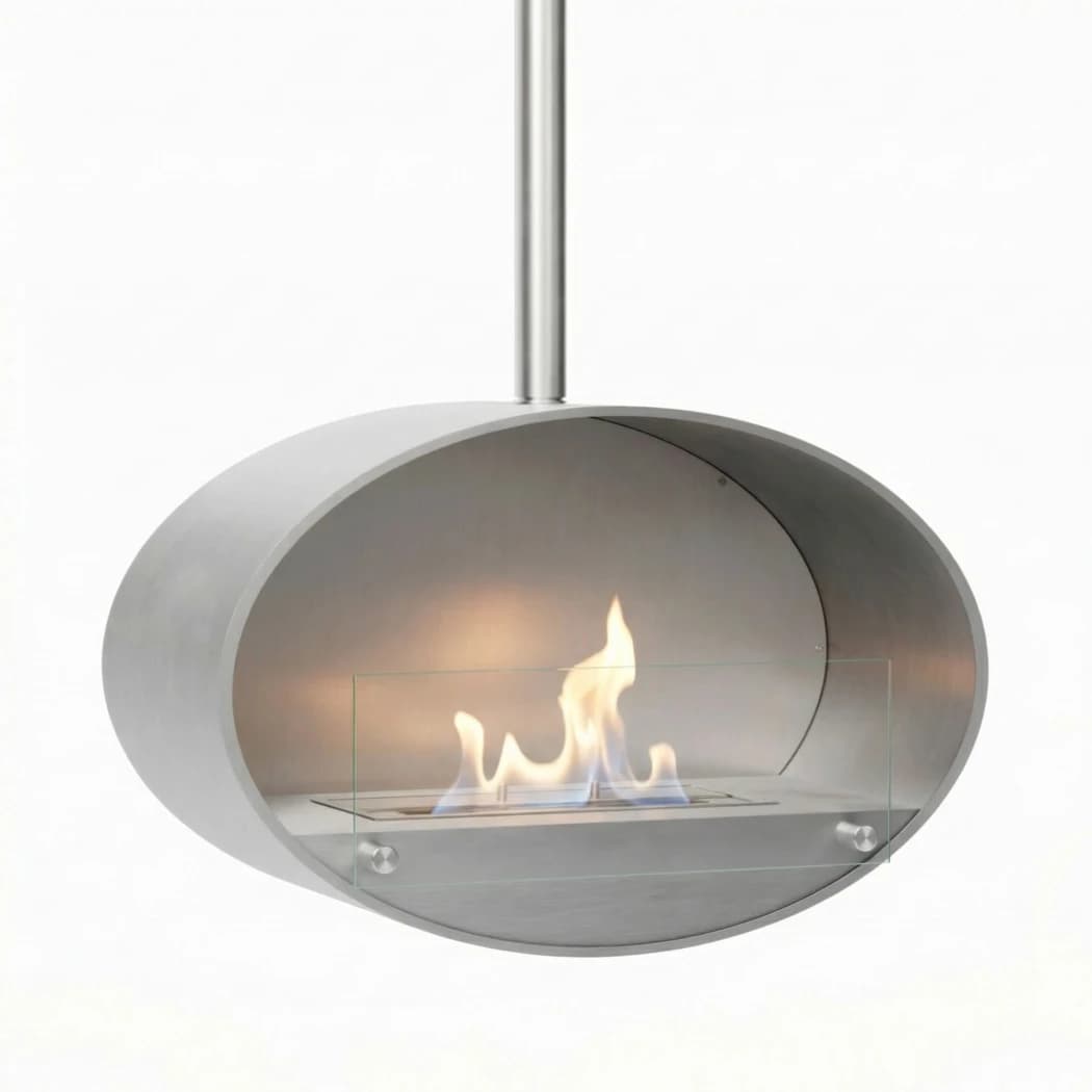 ScandiFlames Halifax Stål Oval Lofthængt Biopejs - 60 cm - 1 meter loftstang - Til en hyggelig atmosfære