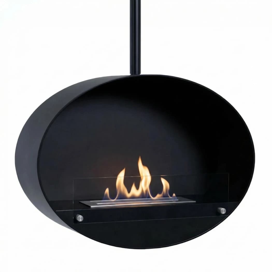 ScandiFlames - Halifax Sort Oval Lofthængt Biopejs - 80 cm - Pulverlakeret sort stål - Justerbar højde - Sikkerhedsglas medfølger