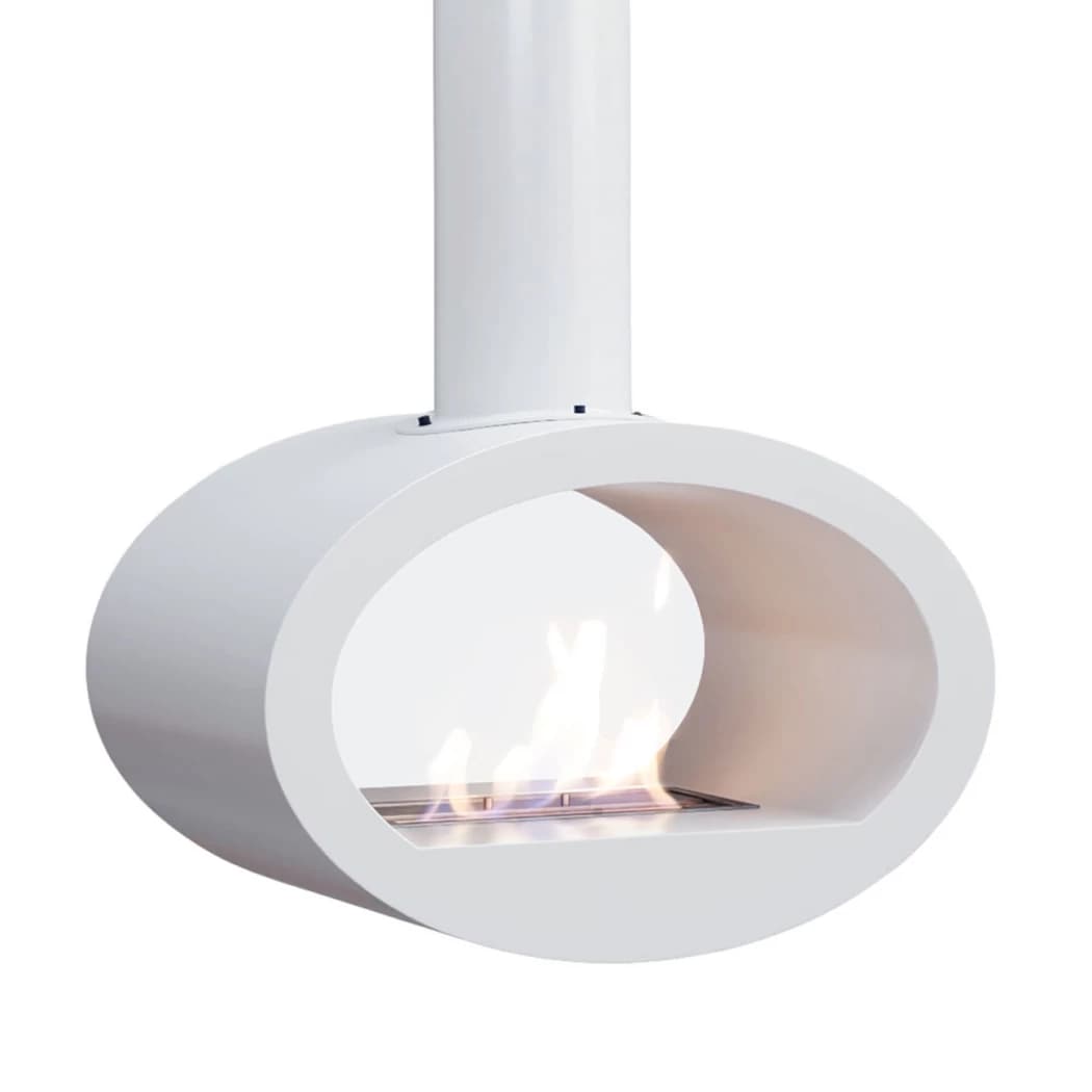 ScandiFlames Toronto Hvid - 2-sidet lofthængt biopejs - Moderne oval form - Op til 6 timers brændetid