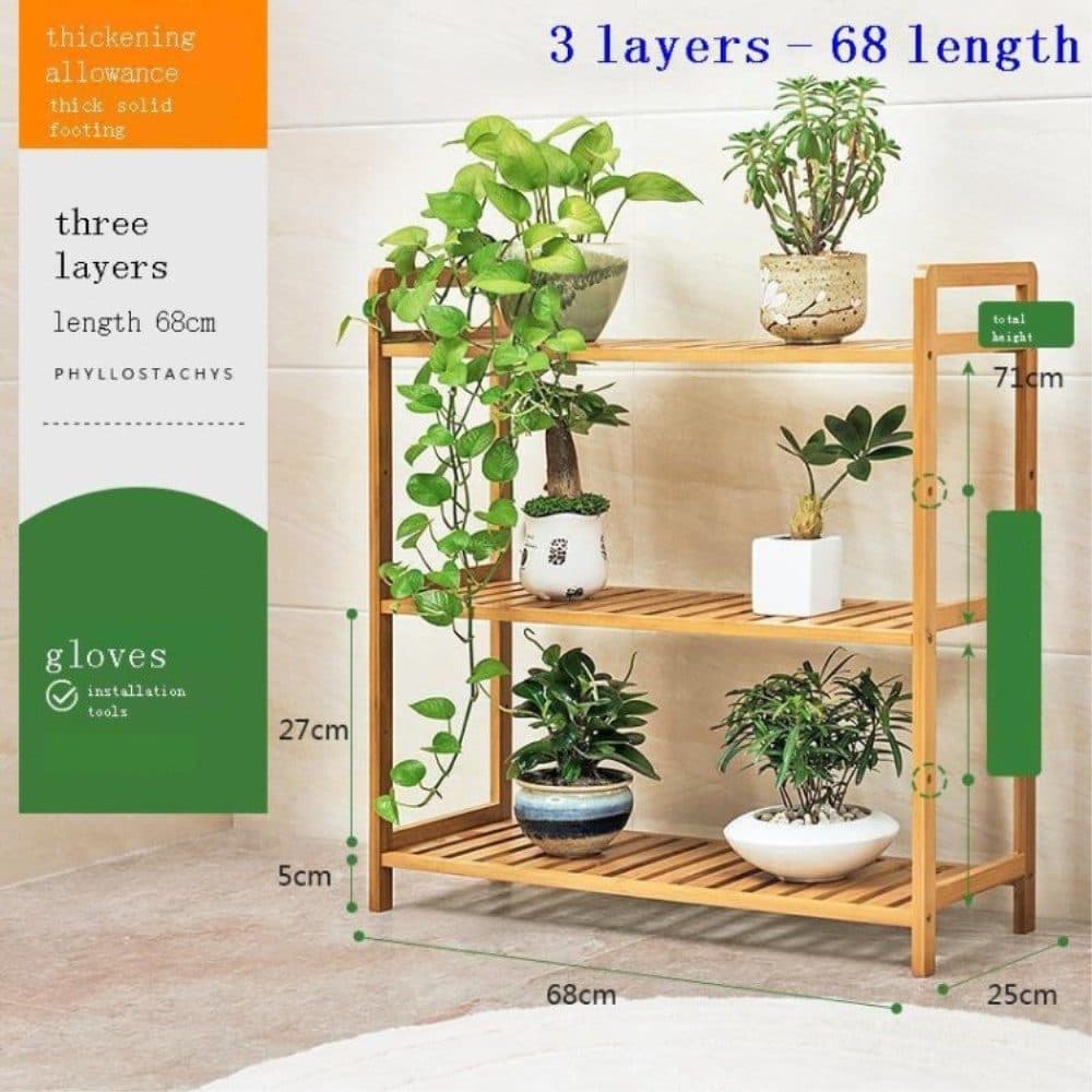 Reol i Bambus med 3 hylder 71 x 68 cm