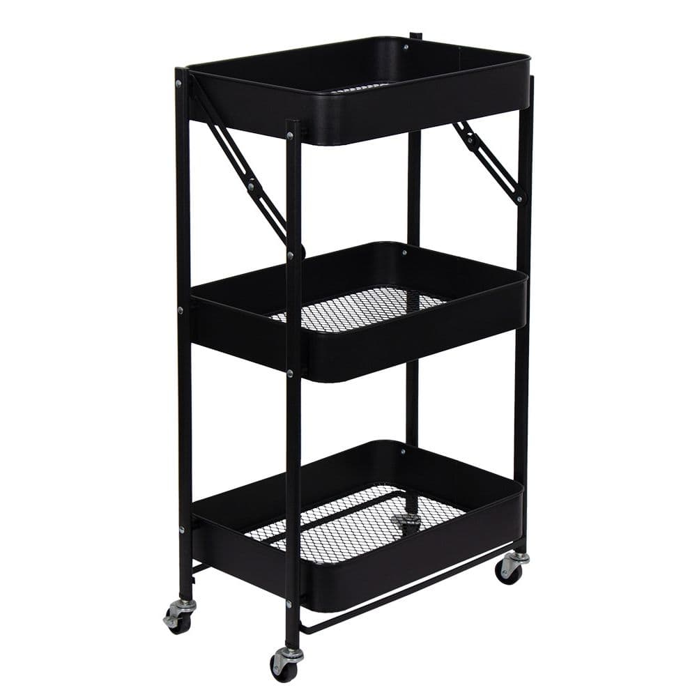 Rullevogn på hjul med 3 kurve - 78x45x30 cm - Sort metalvogn - Nem opbevaring