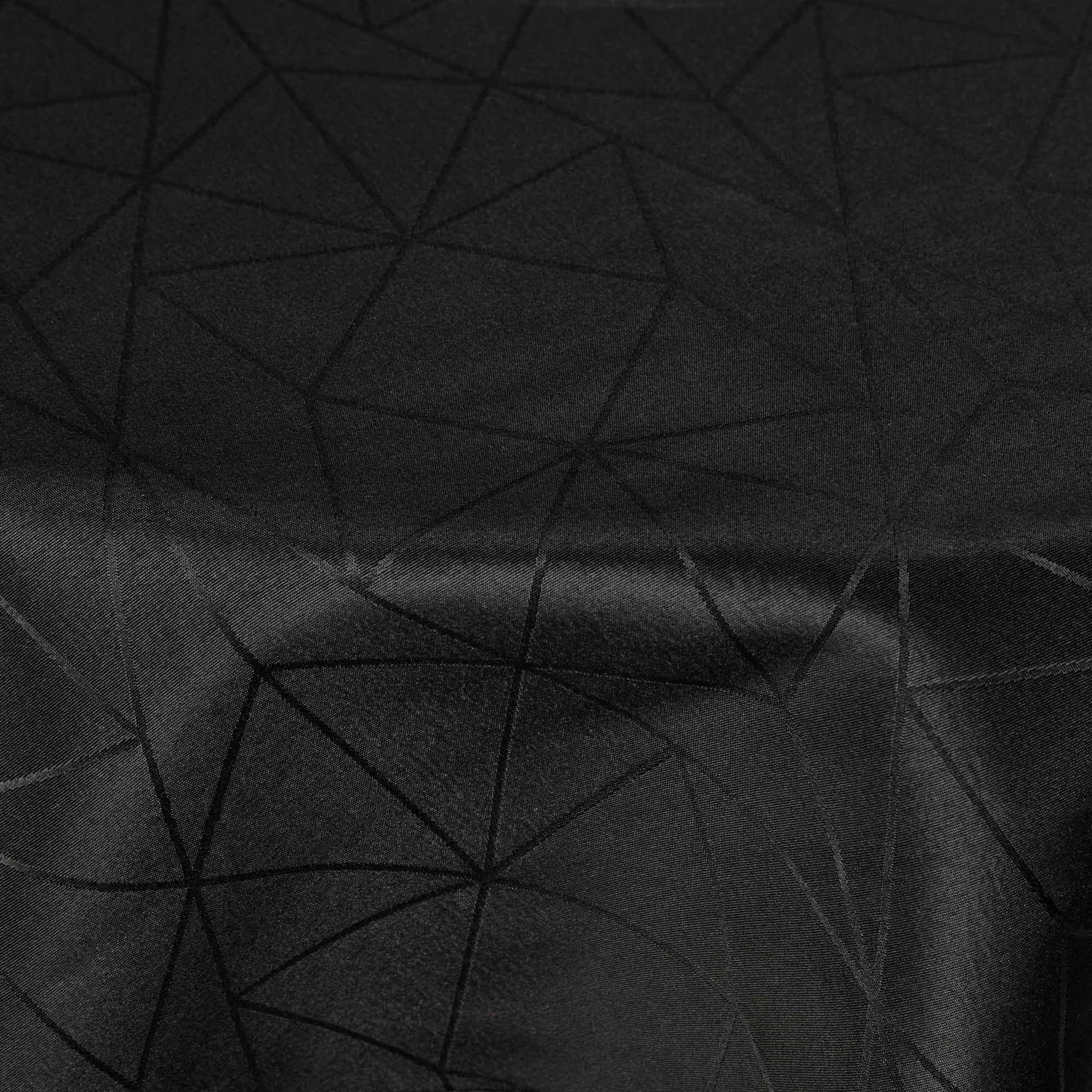 Rund dug - Ø140 cm - Damask dug - Sort tekstildug - Jacquardvævet dug med geometrisk mønster - Dug til rundt bord