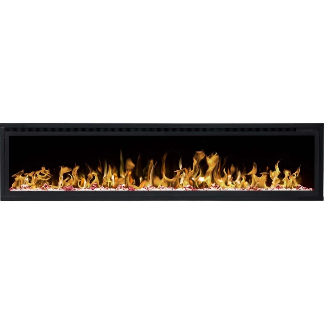 Aflamo Royal elektrisk pejs 182 cm (72\") - Vægmonteret, LED-flamme, Fjernbetjening, Sort glas, 1500 W opvarmning