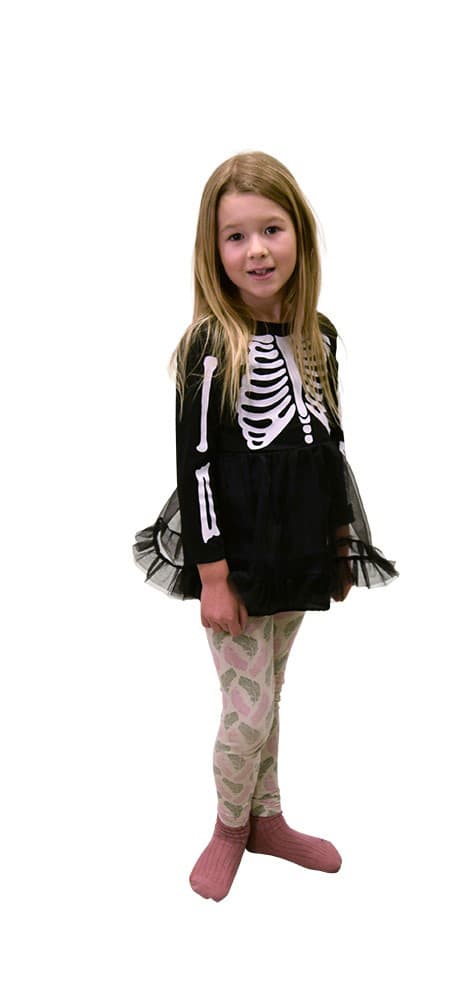 Skelet børnekostume til pige-Str. 110-116 cm.