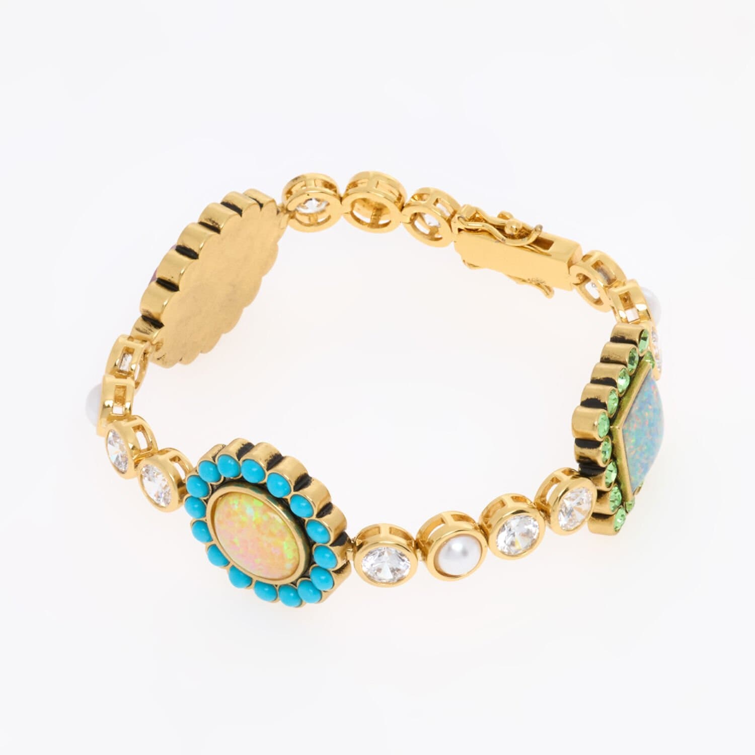 Kurt Geiger London Gold Crystal Pearl Charm Bracelet Regency Style