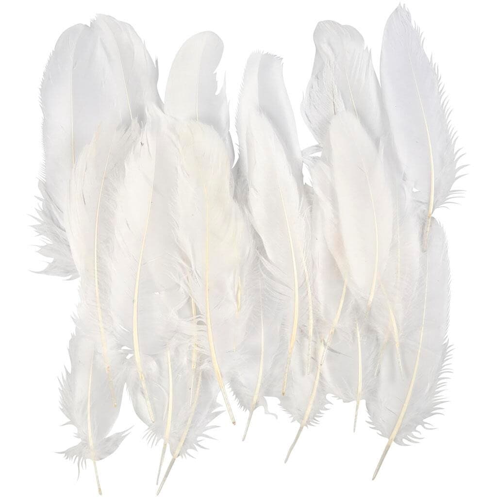 Indianerfjer, 15 cm, hvid, 70 stk.