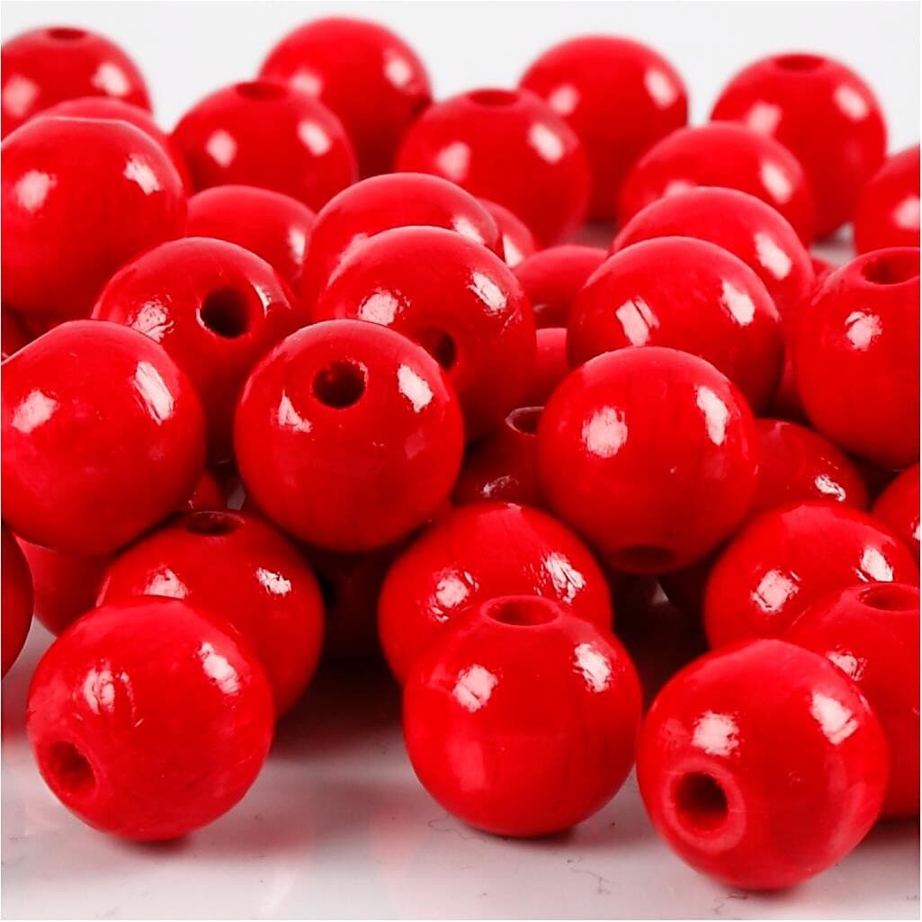 Træperler, 10 mm, rød, 20 g