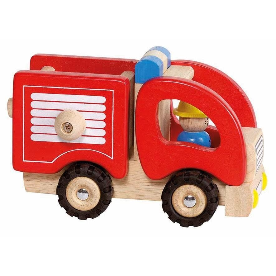 Goki - Brandbil med gummihjul - Træ - 17 cm