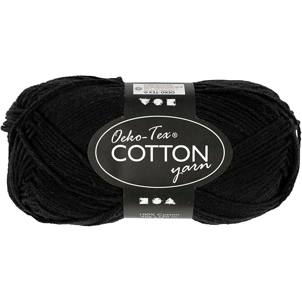 Bomuldsgarn, Sort , L:, 50g
