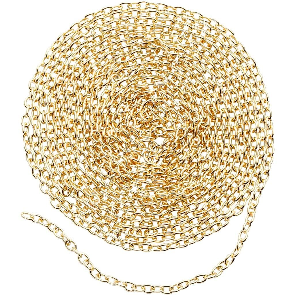 Kæde, B: 2 mm, forgyldt, 2m
