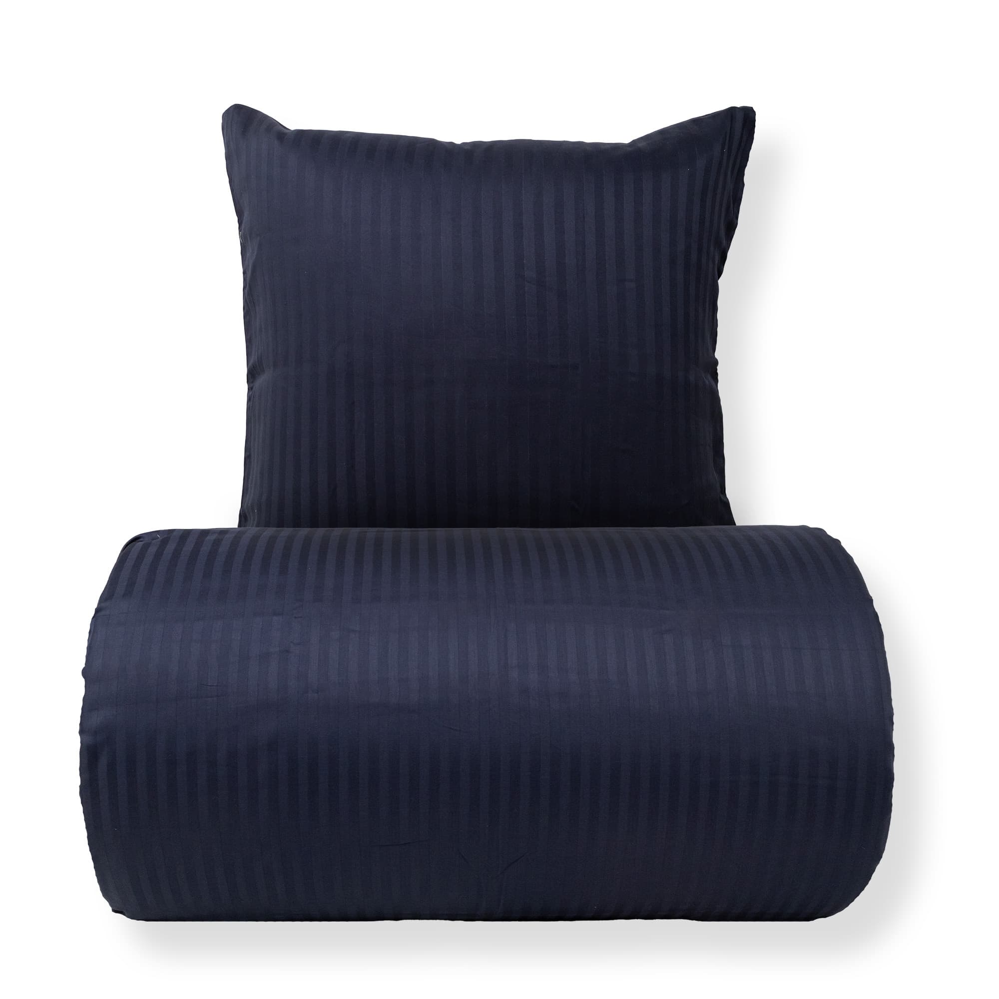 Dobbelt sengetøj 240x220 cm - 100% bomuldssatin - Klassisk mørkeblå striber