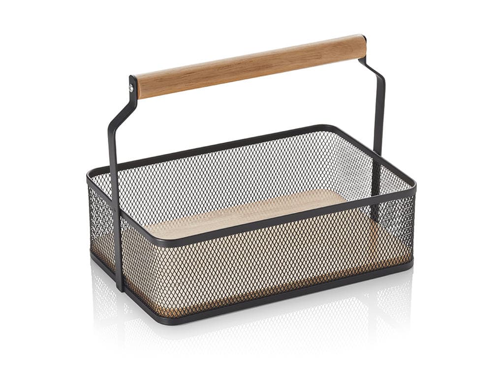 Kurv Sort net m/træ hank 23,5x15,6x7,5 c