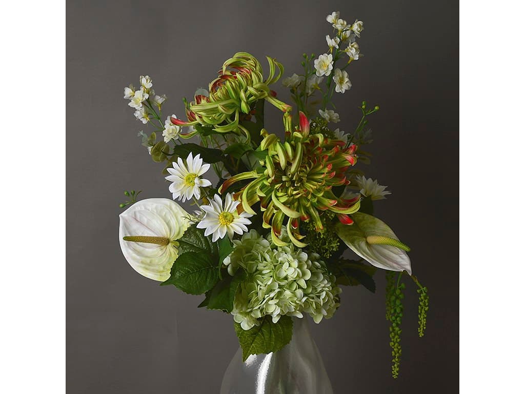 Kunstig blomsterbuket i hvid med 14 stilke
